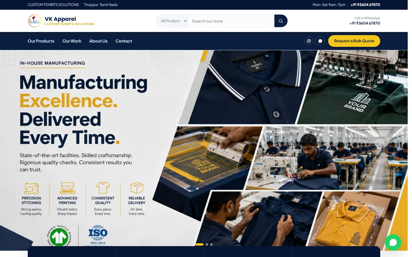 VK Apparels website screenshot